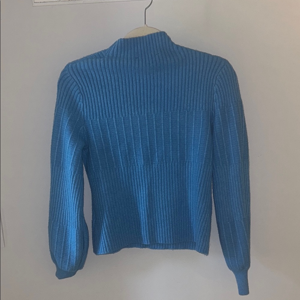Blue Ribbed Women's Sweater - Picture 3 of 4
